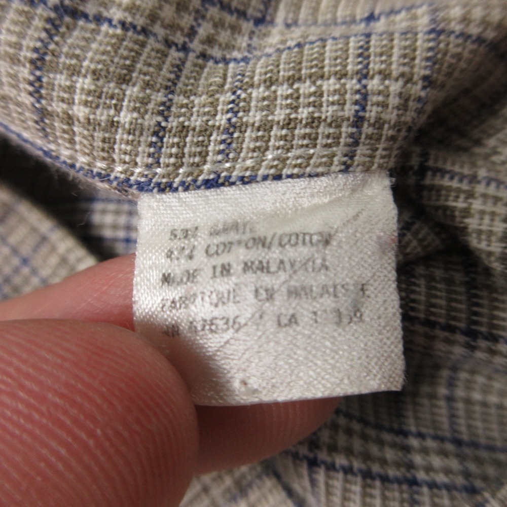 Yves Saint Laurent Shirt Mens Large Beige Plaid Band Collar Pockets Button Up - Picture 5 of 10